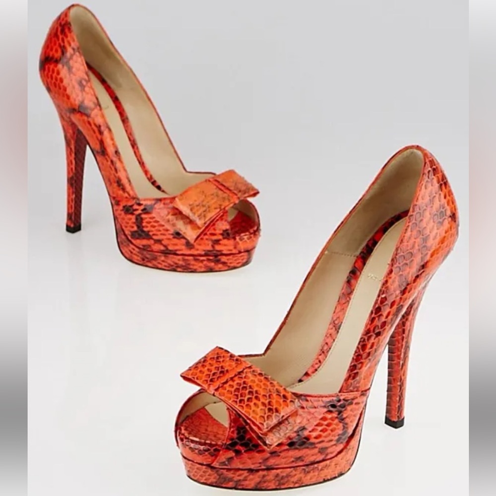 Fendi Orange Snakeskin Heels